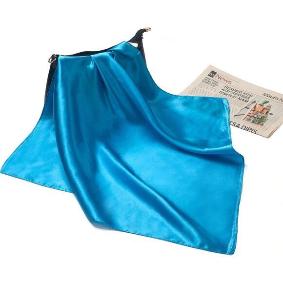 Women's Sky Blue Silk Feeling Scarf 23.6'' Square Satin Scarf Neck Head Bandana - Picture 6 of 7